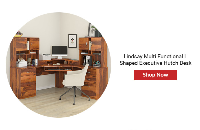 Lindsay Multi Functional L Shaped Executive Hutch Desk w Storage