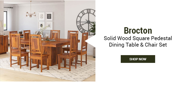 Brocton Solid Wood Square Pedestal Dining Table Chair Set 