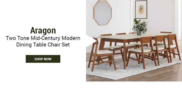 Aragon Two Tone Mid-Century Modern Dining Table Chair Set 