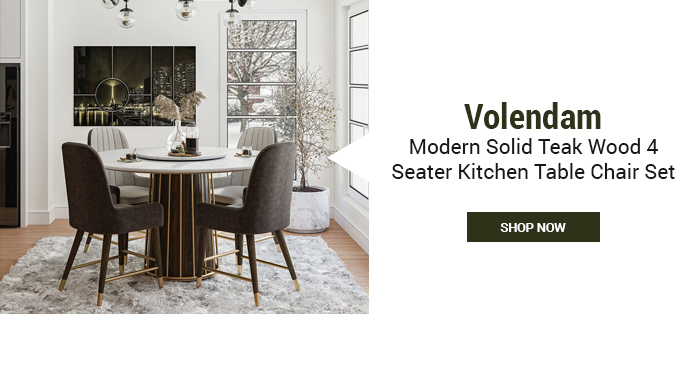  Volendam Modern Solid Teak Wood 4 K Seater Kitchen Table Chair Set 