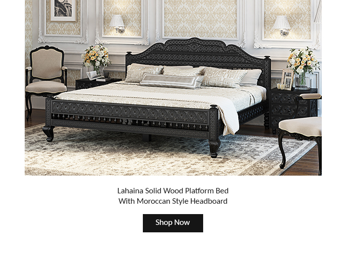  Lahaina Solid Wood Platform Bed With Moroccan Style Headboard I 