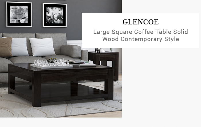  GLENCOE Large Square Coffee Table Solid Wood Contemporary Style 
